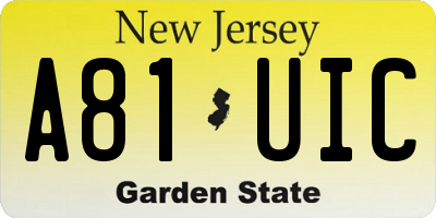 NJ license plate A81UIC