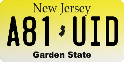 NJ license plate A81UID