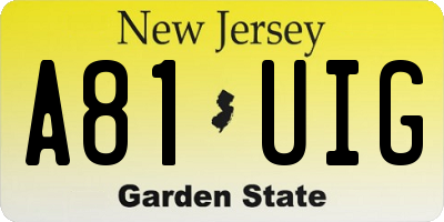 NJ license plate A81UIG