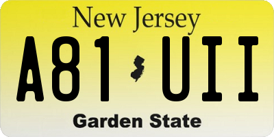 NJ license plate A81UII
