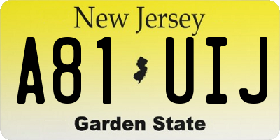 NJ license plate A81UIJ