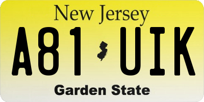 NJ license plate A81UIK
