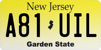 NJ license plate A81UIL