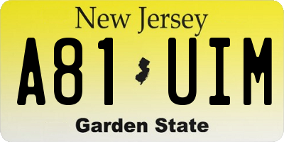 NJ license plate A81UIM