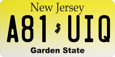 NJ license plate A81UIQ
