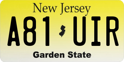 NJ license plate A81UIR