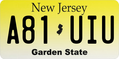 NJ license plate A81UIU