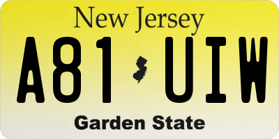 NJ license plate A81UIW