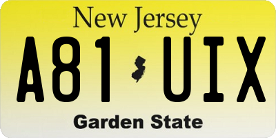 NJ license plate A81UIX