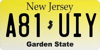 NJ license plate A81UIY