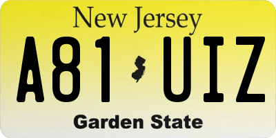 NJ license plate A81UIZ