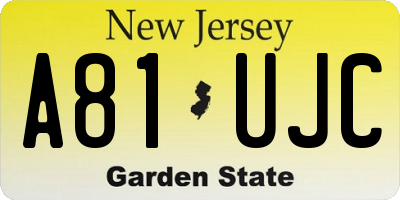 NJ license plate A81UJC