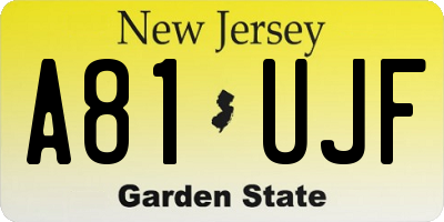 NJ license plate A81UJF