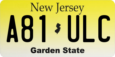 NJ license plate A81ULC