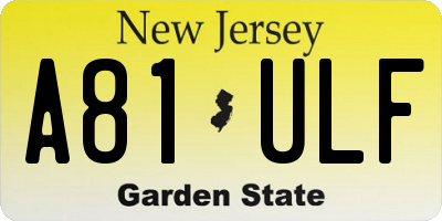 NJ license plate A81ULF