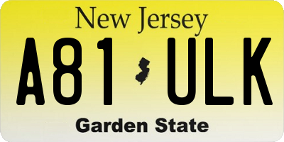 NJ license plate A81ULK