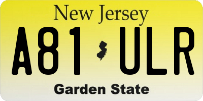 NJ license plate A81ULR