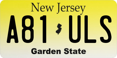NJ license plate A81ULS