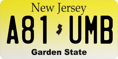 NJ license plate A81UMB