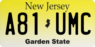 NJ license plate A81UMC