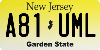 NJ license plate A81UML