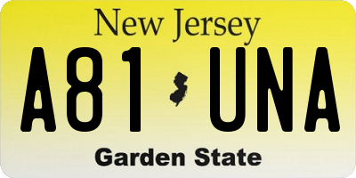 NJ license plate A81UNA