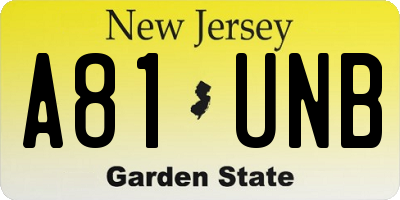 NJ license plate A81UNB