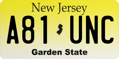 NJ license plate A81UNC