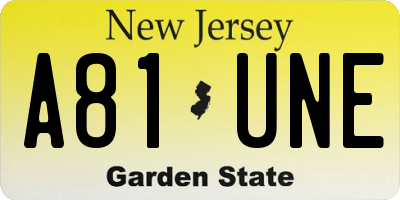 NJ license plate A81UNE