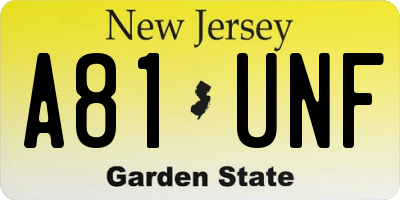 NJ license plate A81UNF
