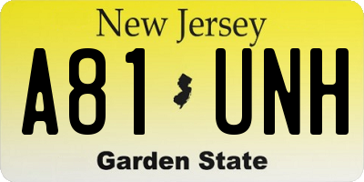 NJ license plate A81UNH