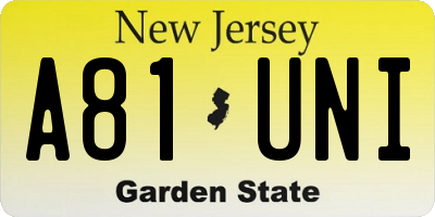 NJ license plate A81UNI