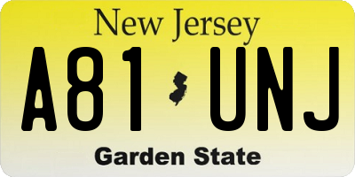 NJ license plate A81UNJ