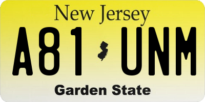 NJ license plate A81UNM