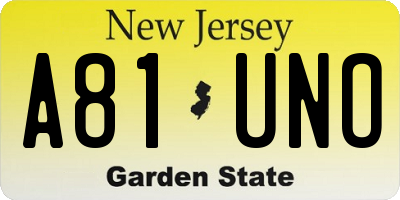 NJ license plate A81UNO