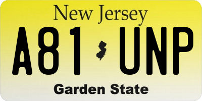 NJ license plate A81UNP