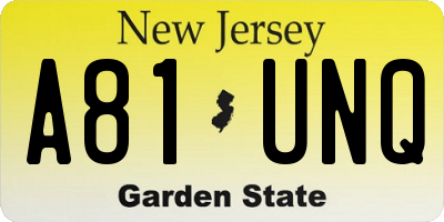 NJ license plate A81UNQ