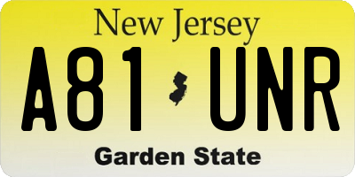 NJ license plate A81UNR