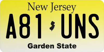 NJ license plate A81UNS