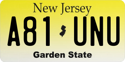 NJ license plate A81UNU