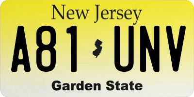 NJ license plate A81UNV