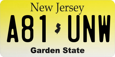 NJ license plate A81UNW
