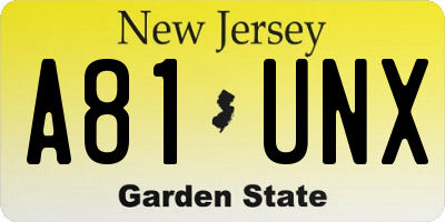 NJ license plate A81UNX