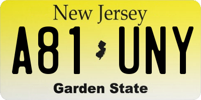NJ license plate A81UNY