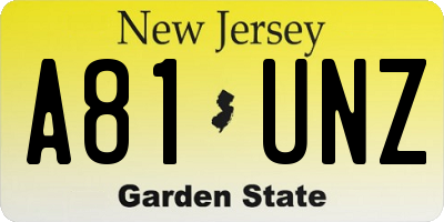 NJ license plate A81UNZ