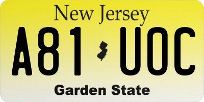 NJ license plate A81UOC