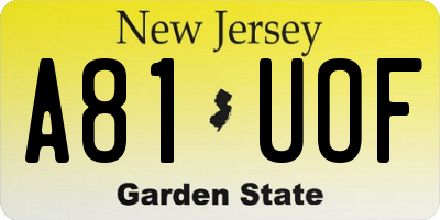 NJ license plate A81UOF
