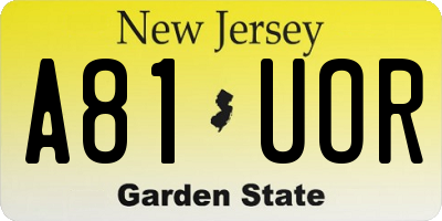 NJ license plate A81UOR