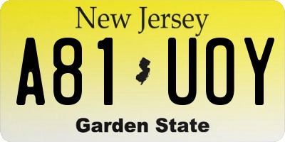 NJ license plate A81UOY