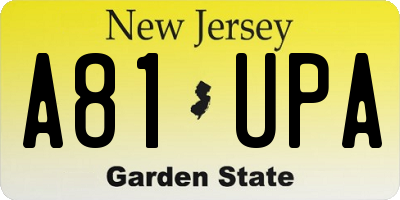 NJ license plate A81UPA